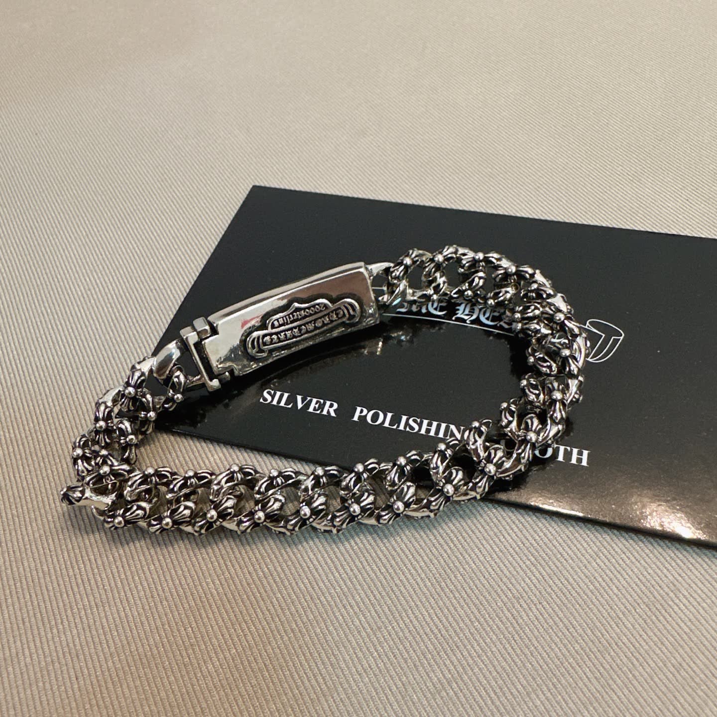 Chrome Hearts Silver Bracelet with Pink Crystal Cross Clasp